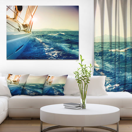 Yacht Sailing in Wavy Waters - Large Seashore Canvas Wall Art