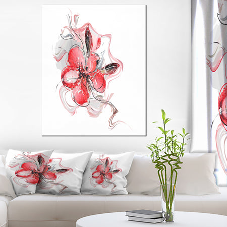 Red Floral Watercolor Sketch - Large Animal Canvas Wall Art Print