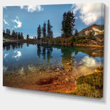 Clear Lake with Row of Pine Trees - Extra Large Landscape Art Canvas