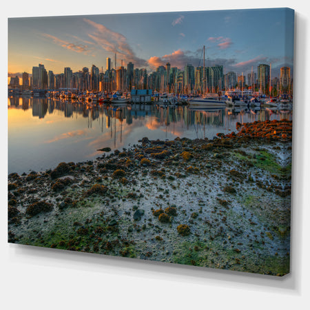Beautiful Sunrise at Vancouver Downtown - Seashore Art Print on Canvas