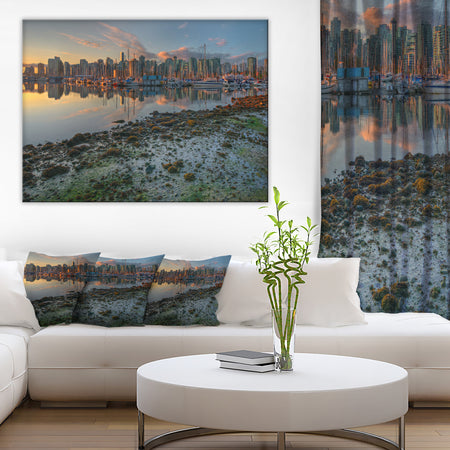 Beautiful Sunrise at Vancouver Downtown - Seashore Art Print on Canvas