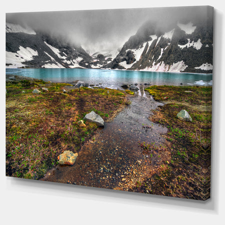 Cloudy Sky above Mountain Lake - Landscape Artwork Canvas Print