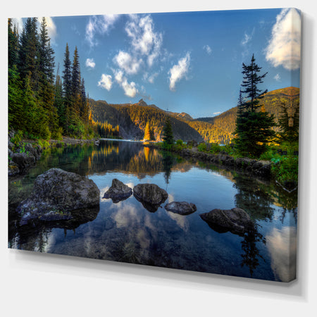 Mountain Lake Surrounded by Trees - Landscape Artwork Canvas Print