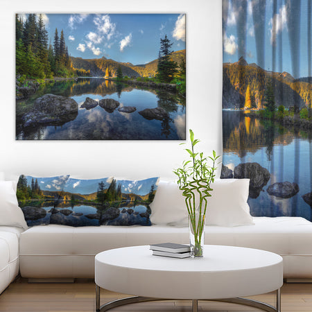Mountain Lake Surrounded by Trees - Landscape Artwork Canvas Print