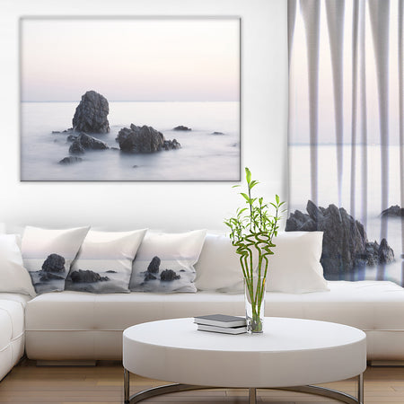 Rocks in the Sea Black and White - Seashore Art Print on Canvas