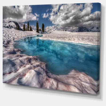 Amazing Blue Melt Lake in Fog - Large Landscape Art Canvas Print