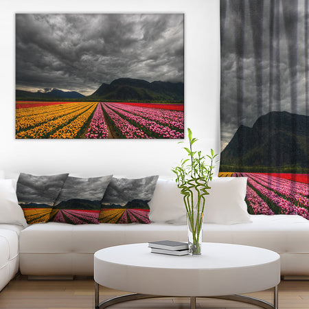 Parallel Rows of Colorful Tulips - Landscape Wall Art Print Canvas