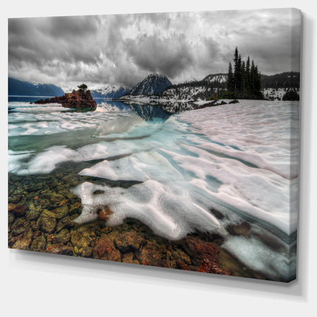 Frozen Mountain Lake Shore - Landscape Wall Art Print Canvas