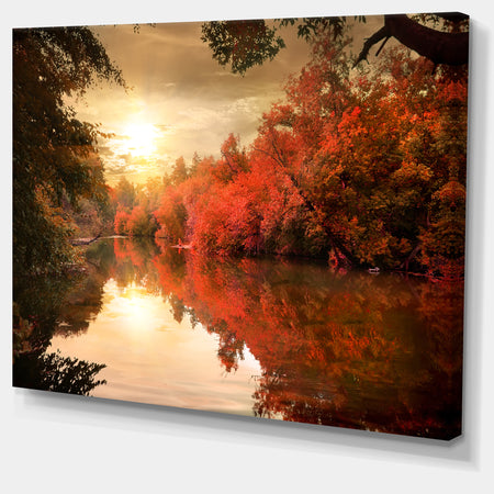 Colorful Fall Sunset over River - Landscape Canvas Art Print