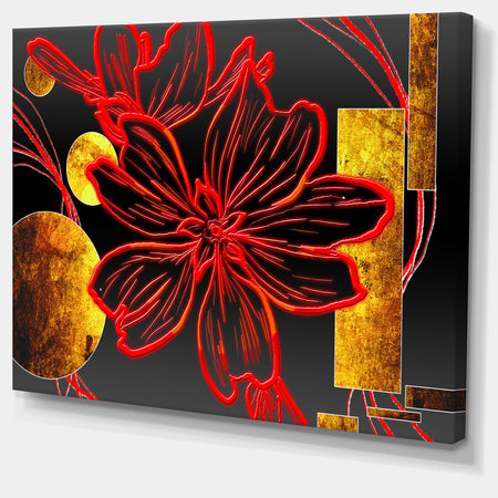 Abstract Red Flower Painting - Modern Flower Canvas Wall Artwork