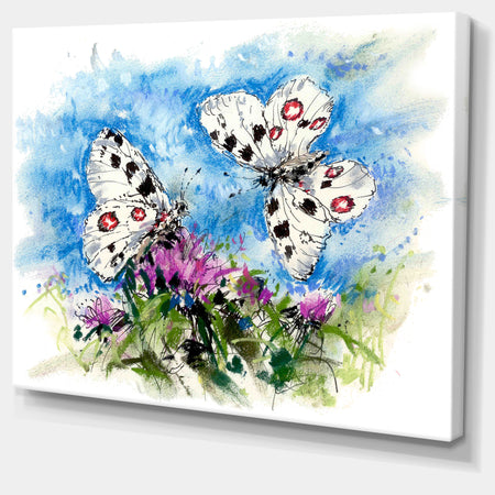 Apollo Butterflies Illustration on Blue - Floral Canvas Artwork