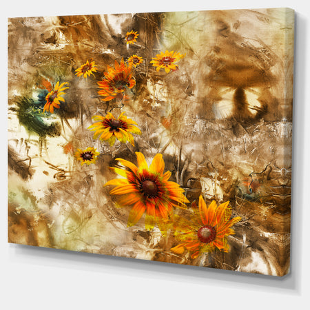 Yellow Flowers with Brown Background - Extra Large Floral Wall Art