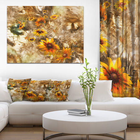Yellow Flowers with Brown Background - Extra Large Floral Wall Art