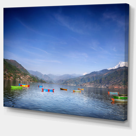 Boats in Pokhara Lake - Modern Seashore Canvas Wall Art