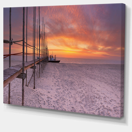 Texel Island Seaside Jetty Panorama - Modern Seashore Canvas Wall Art