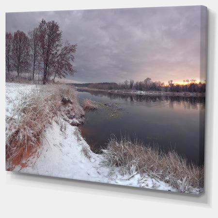 Winter River in Dark Morning - Seashore Wall Art on Canvas