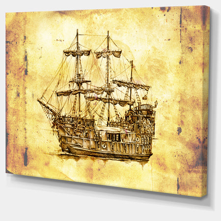 Old Travelling Boat Drawing - Seashore Wall Art on Canvas
