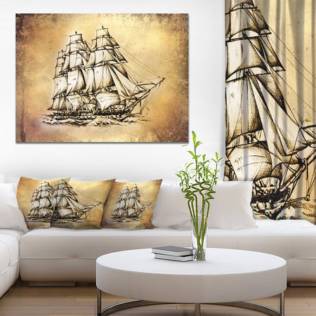 Moving Old Sailboat Drawing - Seashore Wall Art on Canvas