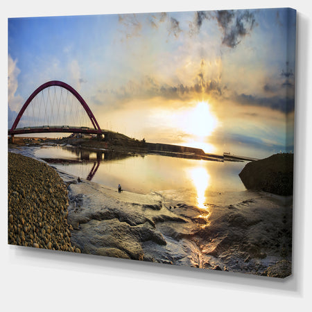 Bridge Sunset Panorama - Seashore Wall Art on Canvas