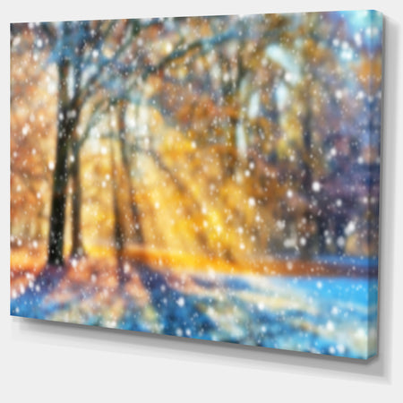 Blur Winter with Snow Flakes - Landscape Wall Art on Canvas