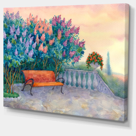 Bench under Flowering Lilac - Landscape Wall Artwork