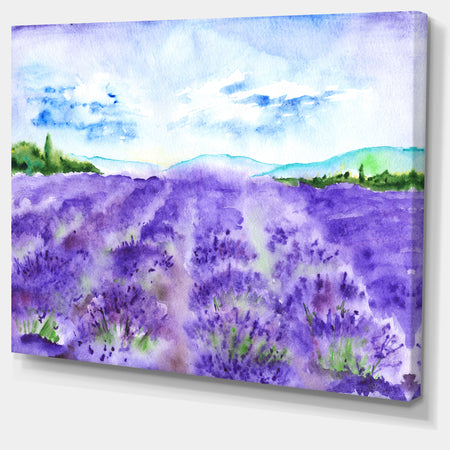 Lavender Fields Watercolor - Landscape Wall Artwork