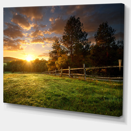 Fenced Ranch at Sunrise - Modern Landscape Art