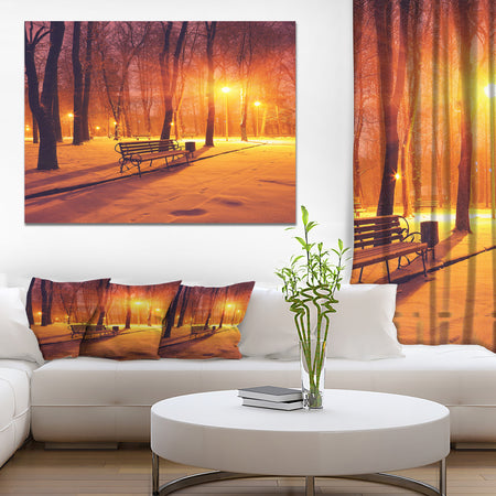 Design Canvas Art Print 'Benches Covered in Winter Snow - Large Landscape Canvas Art Print