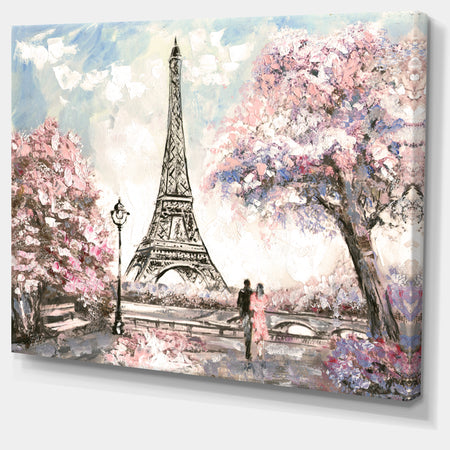 Eiffel with Pink Flowers Landscape Canvas Art Print