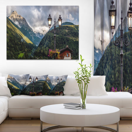 Lamp Posts in Mountain Panorama - Extra Large Landscape Canvas Art Print