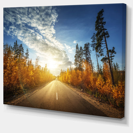 Road in Fall Forest Panorama - Extra Large Landscape Canvas Art Print