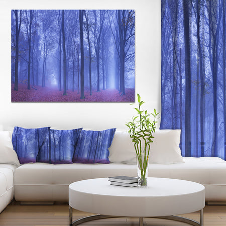 Two Paths in Foggy Blue Forest - Landscape Large Canvas Art Print