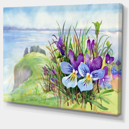 Spring Violet Flowers on Mountain - Floral Canvas Wall Art