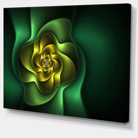 Fractal Green Flower on Black - Floral Canvas Wall Art
