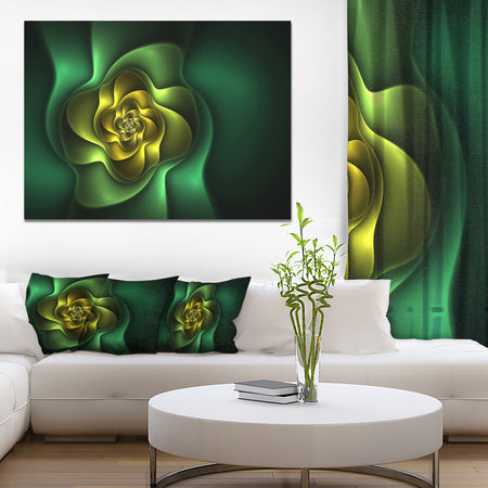 Fractal Green Flower on Black - Floral Canvas Wall Art