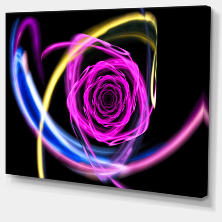 Glowing Purple Neon Rose - Floral Wall Art on Canvas