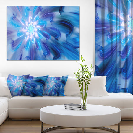 Dance of Blue Fractal Flower Petals - Extra Large Floral Wall Art on Canvas