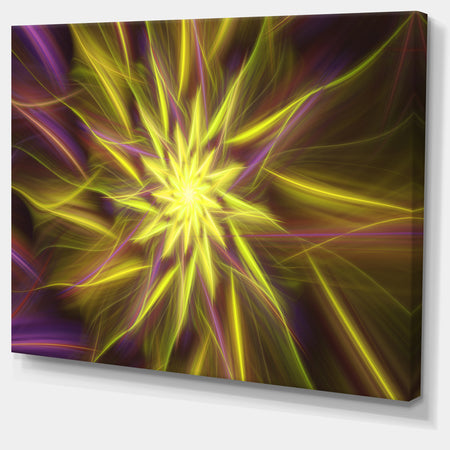 Shining Golden Exotic Fractal Flower - Extra Large Floral Canvas Art Print