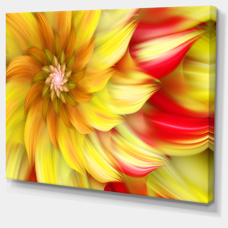 Rotating Yellow Red Fractal Flower - Extra Large Floral Canvas Art Print