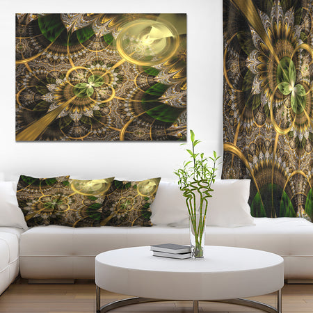 Dark Green and Gold Fractal Flower - Extra Large Floral Canvas Art Print