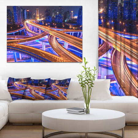 Colorful City Overpass at Night - Extra Large Cityscape Wall Art