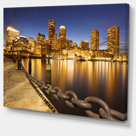USA Skyline from Fan Pier at Night - Extra Large Cityscape Wall Art