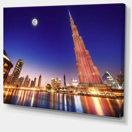 Burj Khalifa Night Landscape - Cityscape Wall Art on Canvas