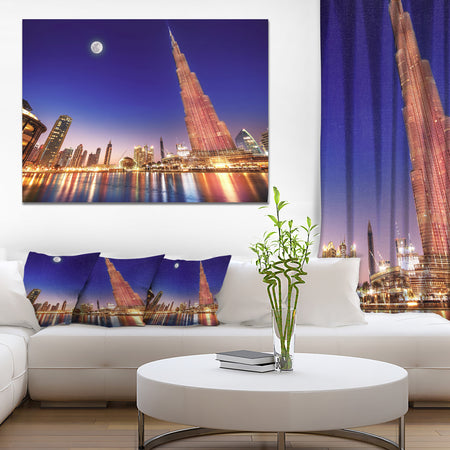 Burj Khalifa Night Landscape - Cityscape Wall Art on Canvas