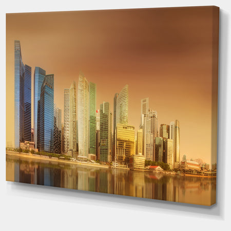 Singapore Skyline under Brown Sky - Cityscape Wall Art on Canvas