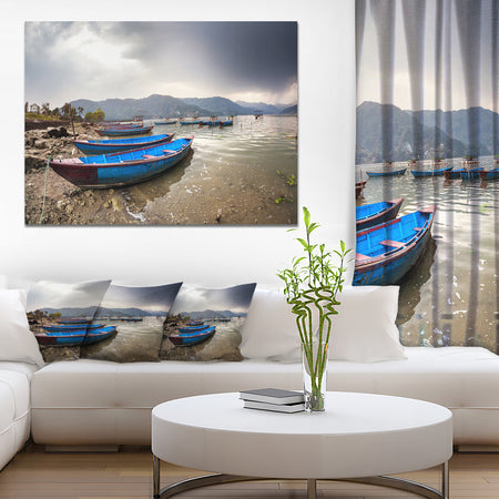 Blue Boats in Pokhara Lake - Boat Canvas Wall Art