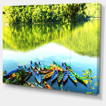 Boats in the Lake Pokhara, Nepal - Boat Wall Artwork on Canvas
