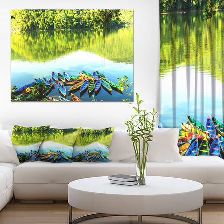 Boats in the Lake Pokhara, Nepal - Boat Wall Artwork on Canvas