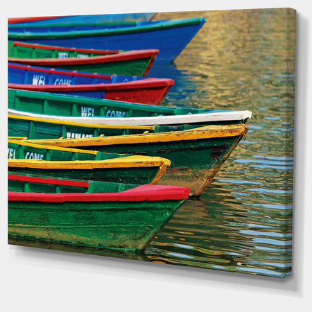 Color Boats on Phewa Lake Nepal - Boat Wall Artwork on Canvas