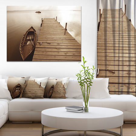 Albufera Lake Wetlands Pier - Boat Wall Artwork on Canvas